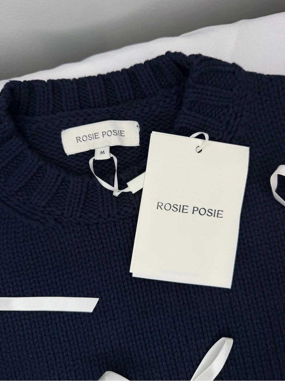 Rosie Posie Navy Blue sweater with white bows - Picture 3 of 4